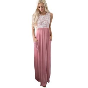 NEW Floral Lace Dusty Pink Sleeveless Maxi Dress M